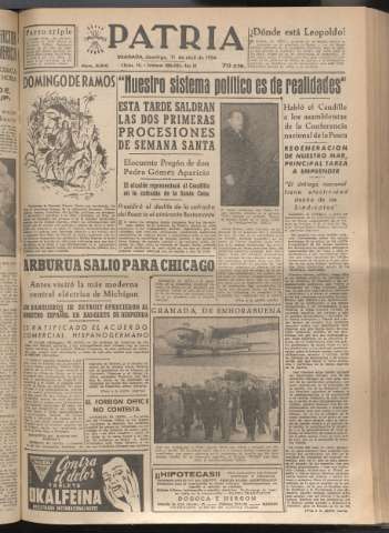 'Patria : diario de Falange Española Tradicionalista y de las J.O.N.S.' - Año XIX Número 5810 - 1954 abril 11