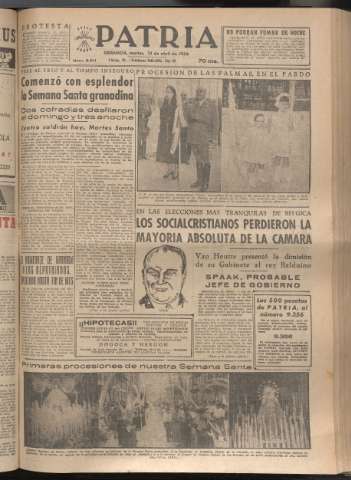 'Patria : diario de Falange Española Tradicionalista y de las J.O.N.S.' - Año XIX Número 5811 - 1954 abril 13