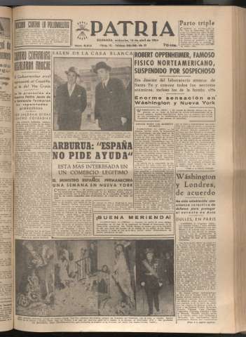'Patria : diario de Falange Española Tradicionalista y de las J.O.N.S.' - Año XIX Número 5812 - 1954 abril 14