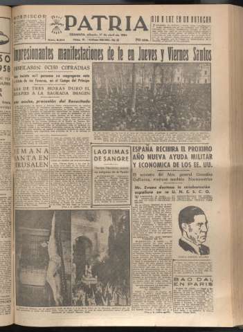 'Patria : diario de Falange Española Tradicionalista y de las J.O.N.S.' - Año XIX Número 5814 - 1954 abril 17