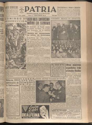 'Patria : diario de Falange Española Tradicionalista y de las J.O.N.S.' - Año XIX Número 5815 - 1954 abril 18