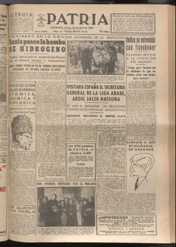 'Patria : diario de Falange Española Tradicionalista y de las J.O.N.S.' - Año XIX Número 5816 - 1954 abril 20