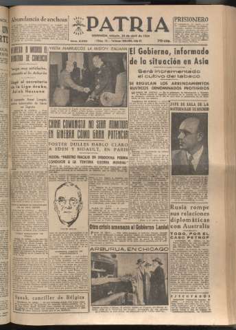 'Patria : diario de Falange Española Tradicionalista y de las J.O.N.S.' - Año XIX Número 5820 - 1954 abril 24