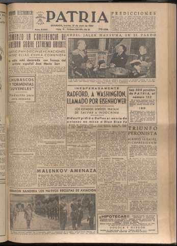 'Patria : diario de Falange Española Tradicionalista y de las J.O.N.S.' - Año XIX Número 5822 - 1954 abril 27