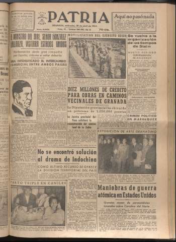 'Patria : diario de Falange Española Tradicionalista y de las J.O.N.S.' - Año XIX Número 5823 - 1954 abril 28