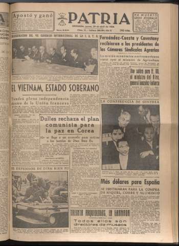 'Patria : diario de Falange Española Tradicionalista y de las J.O.N.S.' - Año XIX Número 5824 - 1954 abril 29
