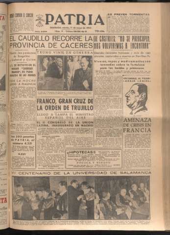 'Patria : diario de Falange Española Tradicionalista y de las J.O.N.S.' - Año XIX Número 5834 - 1954 mayo 11