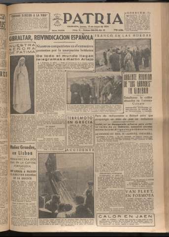 'Patria : diario de Falange Española Tradicionalista y de las J.O.N.S.' - Año XIX Número 5836 - 1954 mayo 13