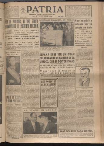 'Patria : diario de Falange Española Tradicionalista y de las J.O.N.S.' - Año XIX Número 5838 - 1954 mayo 15