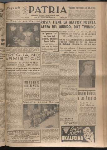 'Patria : diario de Falange Española Tradicionalista y de las J.O.N.S.' - Año XIX Número 5839 - 1954 mayo 16