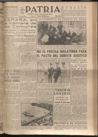 'Patria : diario de Falange Española Tradicionalista y de las J.O.N.S.' - Año XIX Número 5842 - 1954 mayo 20
