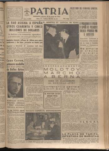 'Patria : diario de Falange Española Tradicionalista y de las J.O.N.S.' - Año XIX Número 5850 - 1954 mayo 29
