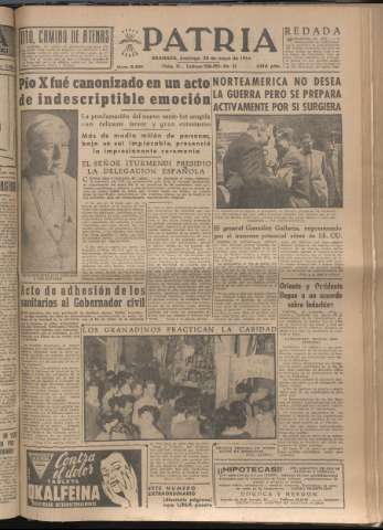 'Patria : diario de Falange Española Tradicionalista y de las J.O.N.S.' - Año XIX Número 5851 - 1954 mayo 30
