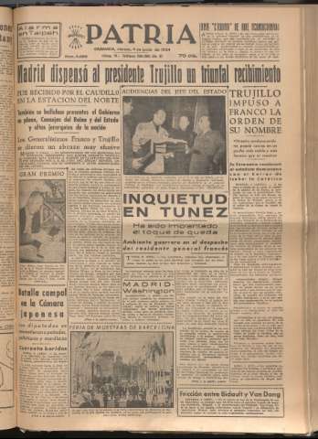 'Patria : diario de Falange Española Tradicionalista y de las J.O.N.S.' - Año XIX Número 5855 - 1954 junio 4