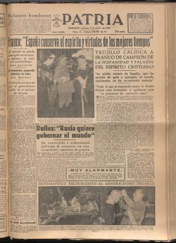 'Patria : diario de Falange Española Tradicionalista y de las J.O.N.S.' - Año XIX Número 5856 - 1954 junio 5