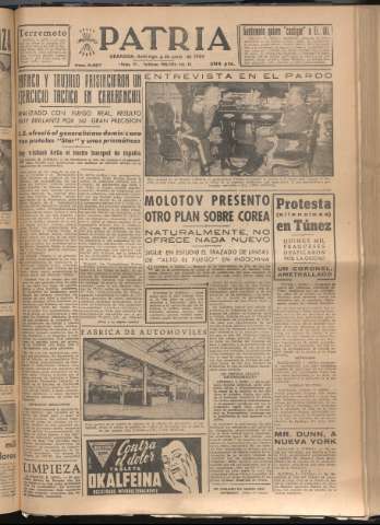 'Patria : diario de Falange Española Tradicionalista y de las J.O.N.S.' - Año XIX Número 5857 - 1954 junio 6