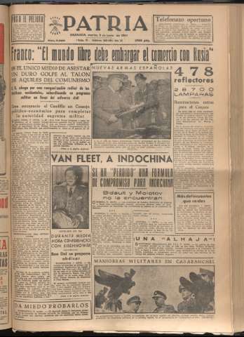 'Patria : diario de Falange Española Tradicionalista y de las J.O.N.S.' - Año XIX Número 5858 - 1954 junio 8