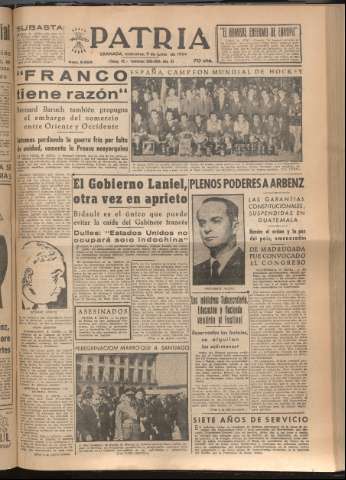 'Patria : diario de Falange Española Tradicionalista y de las J.O.N.S.' - Año XIX Número 5859 - 1954 junio 9