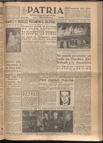 'Patria : diario de Falange Española Tradicionalista y de las J.O.N.S.' - Año XIX Número 5860 - 1954 junio 10