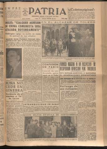 'Patria : diario de Falange Española Tradicionalista y de las J.O.N.S.' - Año XIX Número 5862 - 1954 junio 12