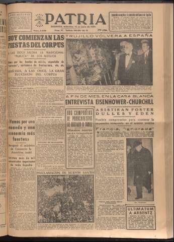 'Patria : diario de Falange Española Tradicionalista y de las J.O.N.S.' - Año XIX Número 5865 - 1954 junio 16