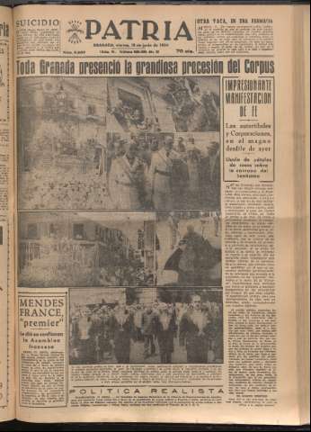 'Patria : diario de Falange Española Tradicionalista y de las J.O.N.S.' - Año XIX Número 5867 - 1954 junio 18