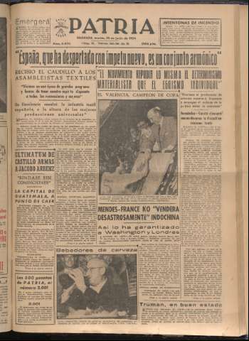 'Patria : diario de Falange Española Tradicionalista y de las J.O.N.S.' - Año XIX Número 5870 - 1954 junio 22