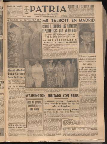'Patria : diario de Falange Española Tradicionalista y de las J.O.N.S.' - Año XIX Número 5880 - 1954 julio 3