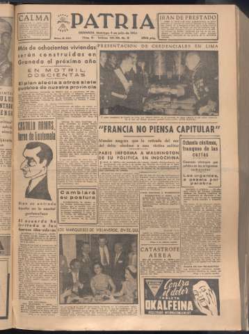 'Patria : diario de Falange Española Tradicionalista y de las J.O.N.S.' - Año XIX Número 5881 - 1954 julio 4