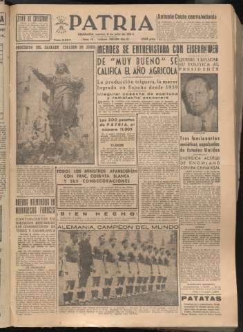 'Patria : diario de Falange Española Tradicionalista y de las J.O.N.S.' - Año XIX Número 5882 - 1954 julio 6