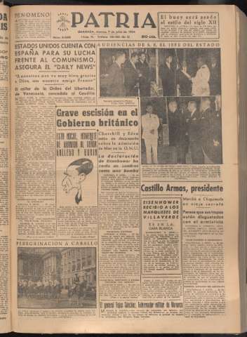 'Patria : diario de Falange Española Tradicionalista y de las J.O.N.S.' - Año XIX Número 5885 - 1954 julio 9