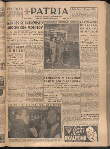 'Patria : diario de Falange Española Tradicionalista y de las J.O.N.S.' - Año XIX Número 5887 - 1954 julio 11