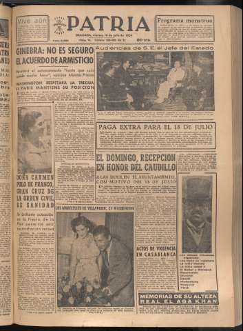 'Patria : diario de Falange Española Tradicionalista y de las J.O.N.S.' - Año XIX Número 5891 - 1954 julio 16