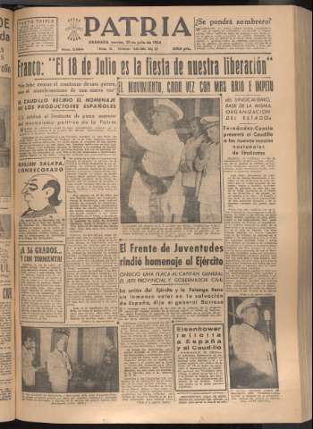 'Patria : diario de Falange Española Tradicionalista y de las J.O.N.S.' - Año XIX Número 5894 - 1954 julio 20