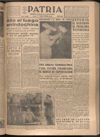 'Patria : diario de Falange Española Tradicionalista y de las J.O.N.S.' - Año XIX Número 5895 - 1954 julio 21