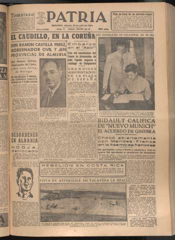 'Patria : diario de Falange Española Tradicionalista y de las J.O.N.S.' - Año XIX Número 5898 - 1954 julio 24