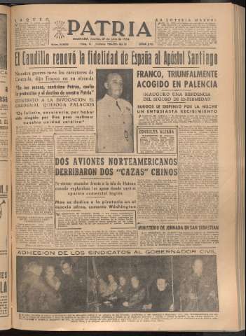 'Patria : diario de Falange Española Tradicionalista y de las J.O.N.S.' - Año XIX Número 5900 - 1954 julio 27