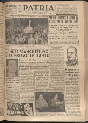 'Patria : diario de Falange Española Tradicionalista y de las J.O.N.S.' - Año XIX Número 5905 - 1954 agosto 1