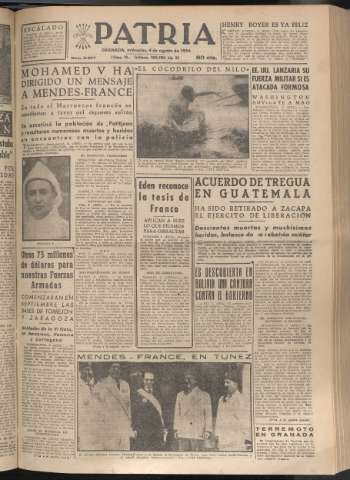 'Patria : diario de Falange Española Tradicionalista y de las J.O.N.S.' - Año XIX Número 5907 - 1954 agosto 4