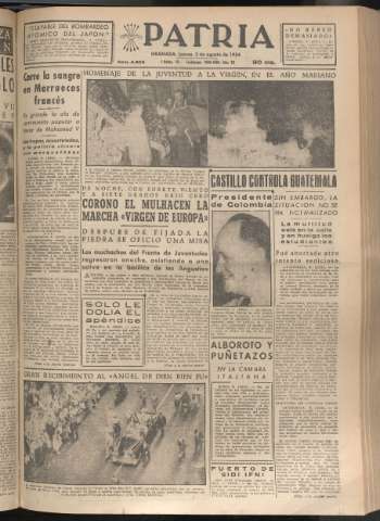'Patria : diario de Falange Española Tradicionalista y de las J.O.N.S.' - Año XIX Número 5908 - 1954 agosto 5