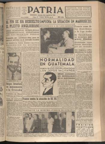 'Patria : diario de Falange Española Tradicionalista y de las J.O.N.S.' - Año XIX Número 5909 - 1954 agosto 6