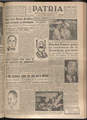 'Patria : diario de Falange Española Tradicionalista y de las J.O.N.S.' - Año XIX Número 5913 - 1954 agosto 11