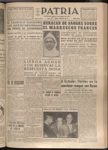 'Patria : diario de Falange Española Tradicionalista y de las J.O.N.S.' - Año XIX Número 5914 - 1954 agosto 12