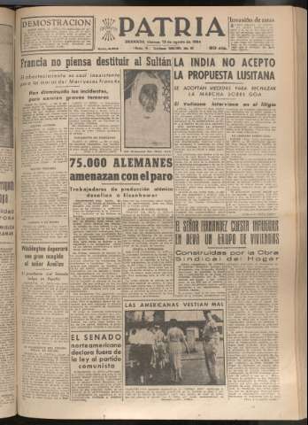 'Patria : diario de Falange Española Tradicionalista y de las J.O.N.S.' - Año XIX Número 5915 - 1954 agosto 13