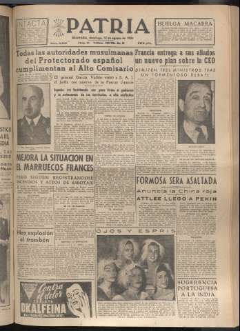 'Patria : diario de Falange Española Tradicionalista y de las J.O.N.S.' - Año XIX Número 5916 - 1954 agosto 15