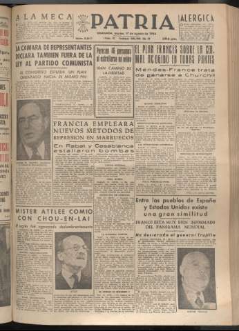 'Patria : diario de Falange Española Tradicionalista y de las J.O.N.S.' - Año XIX Número 5917 - 1954 agosto 17