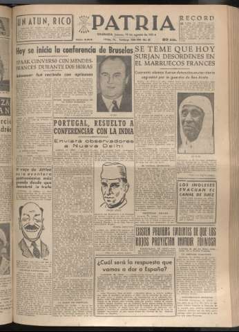 'Patria : diario de Falange Española Tradicionalista y de las J.O.N.S.' - Año XIX Número 5919 - 1954 agosto 19