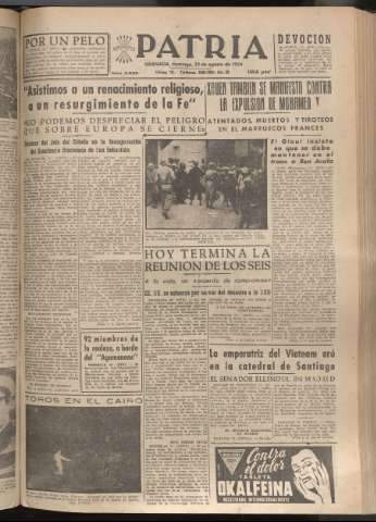 'Patria : diario de Falange Española Tradicionalista y de las J.O.N.S.' - Año XIX Número 5922 - 1954 agosto 22