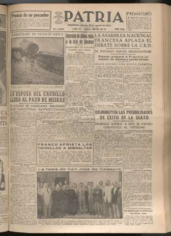 'Patria : diario de Falange Española Tradicionalista y de las J.O.N.S.' - Año XIX Número 5927 - 1954 agosto 28