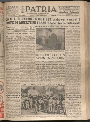 'Patria : diario de Falange Española Tradicionalista y de las J.O.N.S.' - Año XIX Número 5929 - 1954 agosto 31